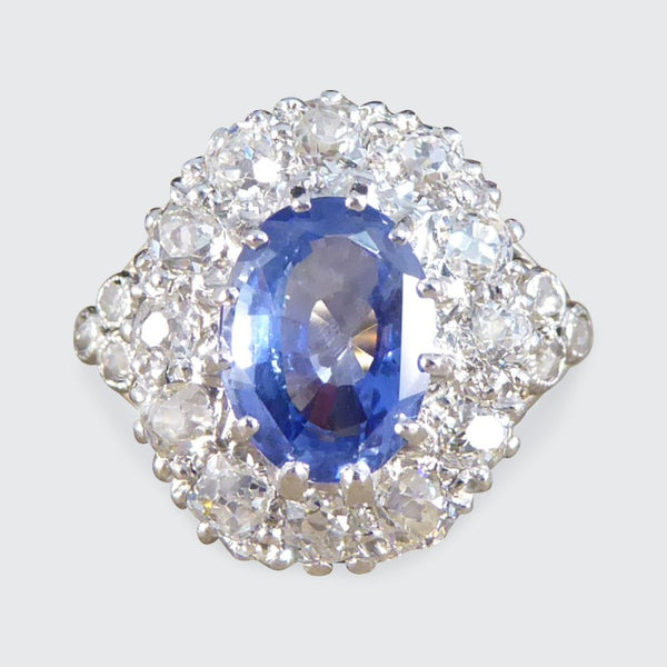 Antique Edwardian 1.62ct Sapphire and Diamond Cluster Ring