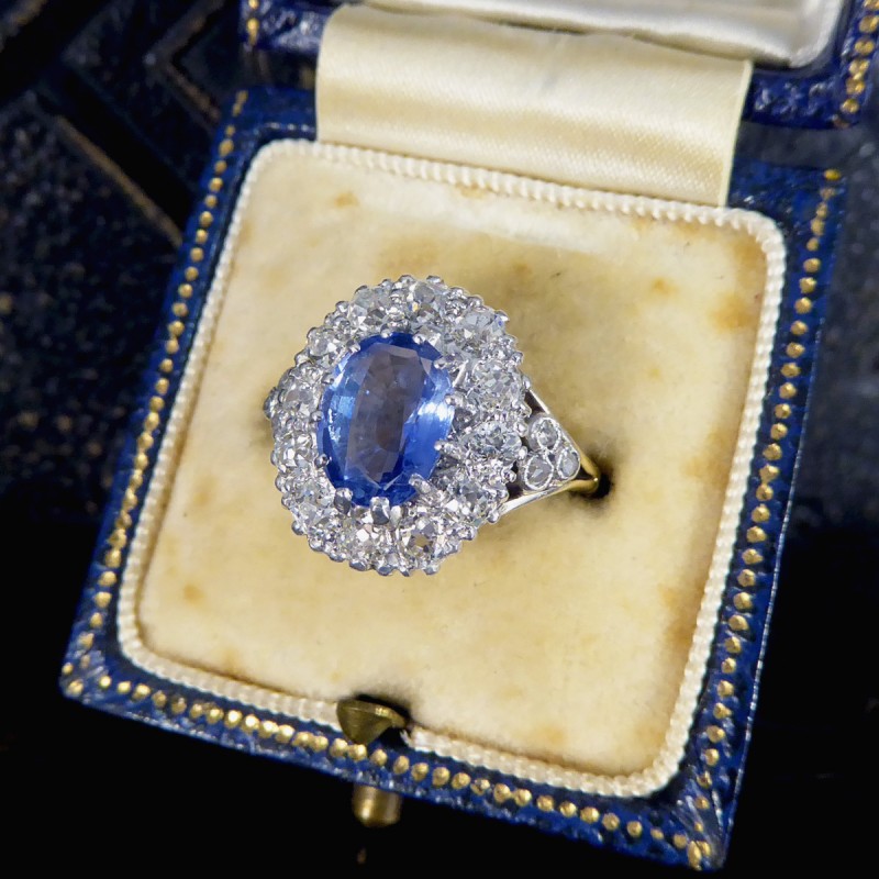 Antique Edwardian 1.62ct Sapphire and Diamond Cluster Ring