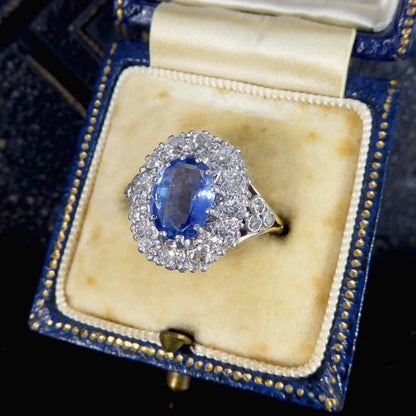 Antique Edwardian 1.62ct Sapphire and Diamond Cluster Ring