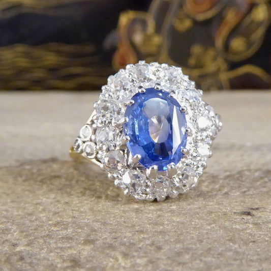 Antique Edwardian 1.62ct Sapphire and Diamond Cluster Ring