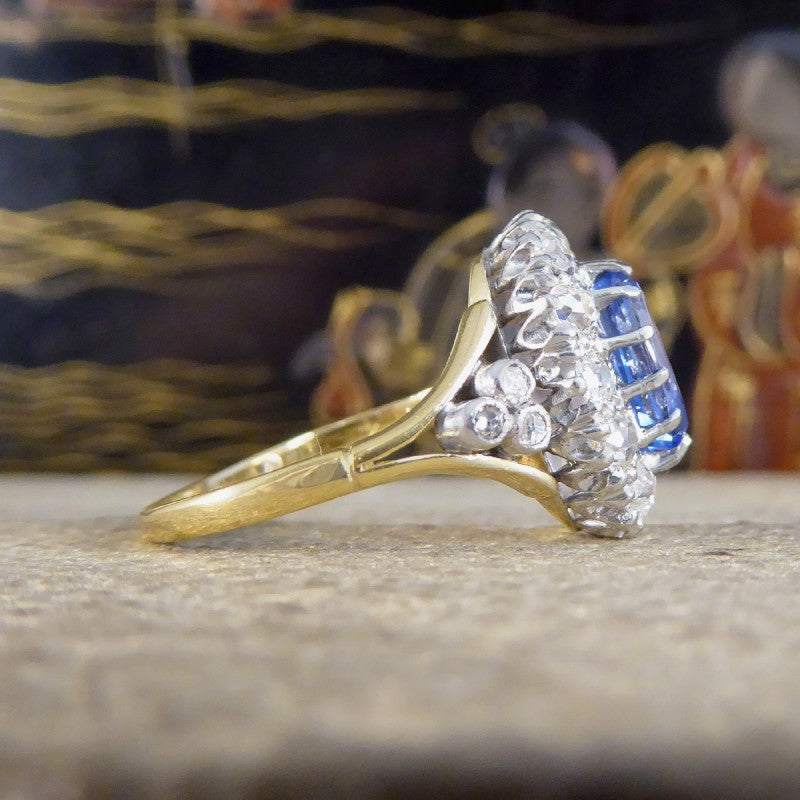 Antique Edwardian 1.62ct Sapphire and Diamond Cluster Ring