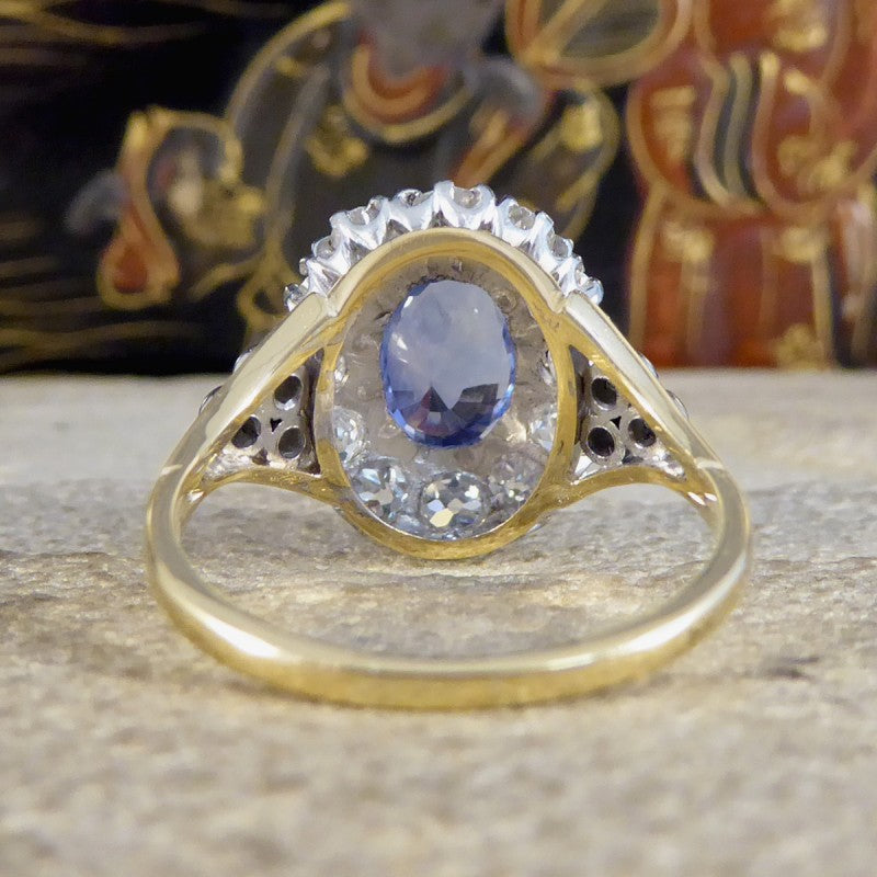 Antique Edwardian 1.62ct Sapphire and Diamond Cluster Ring