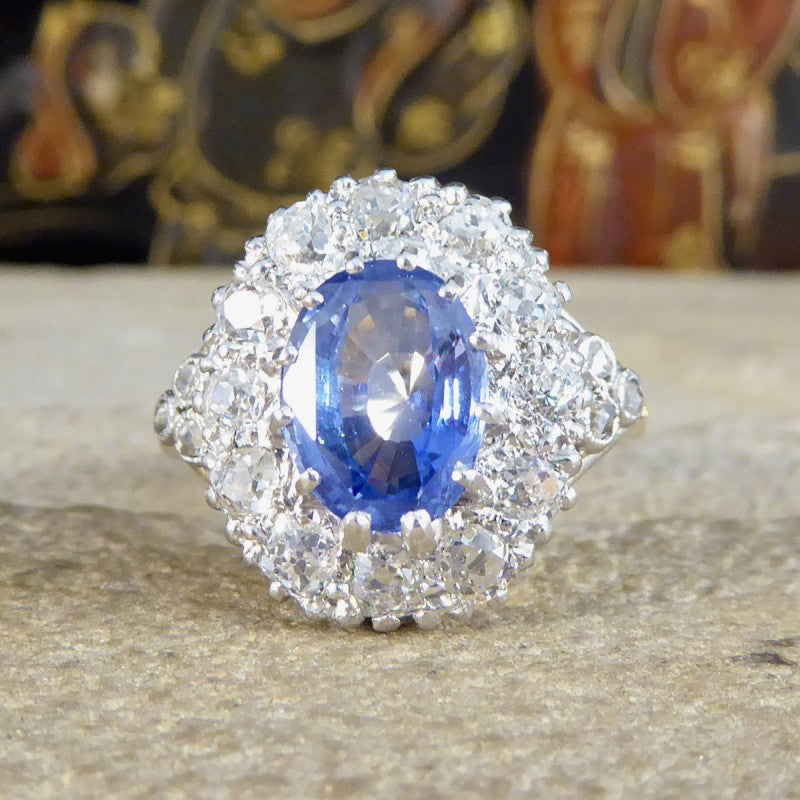 Antique Edwardian 1.62ct Sapphire and Diamond Cluster Ring
