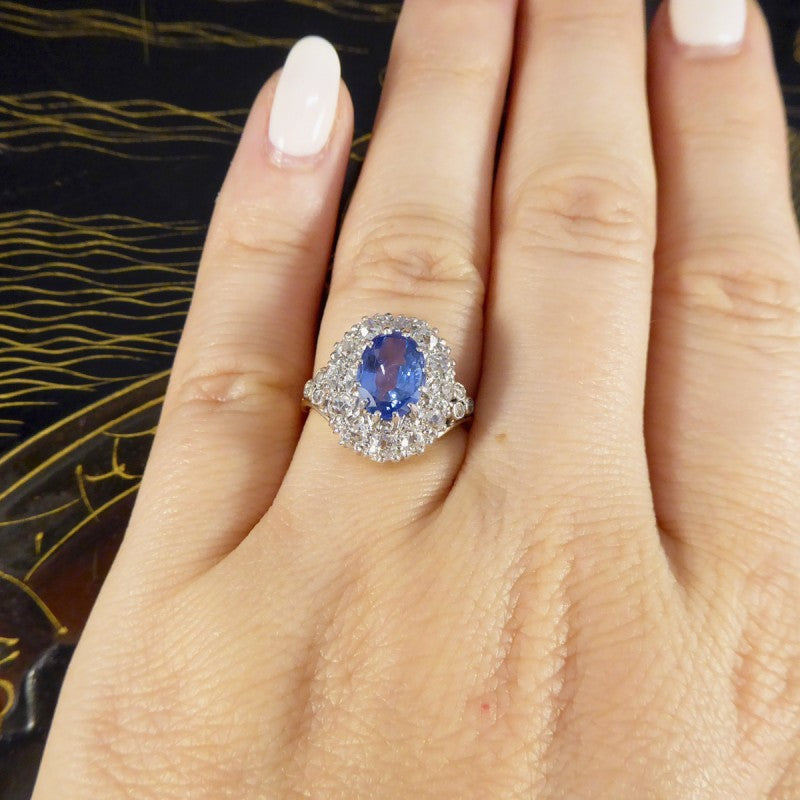 Antique Edwardian 1.62ct Sapphire and Diamond Cluster Ring