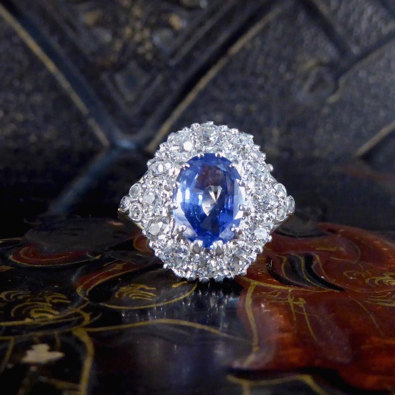 Antique Edwardian 1.62ct Sapphire and Diamond Cluster Ring