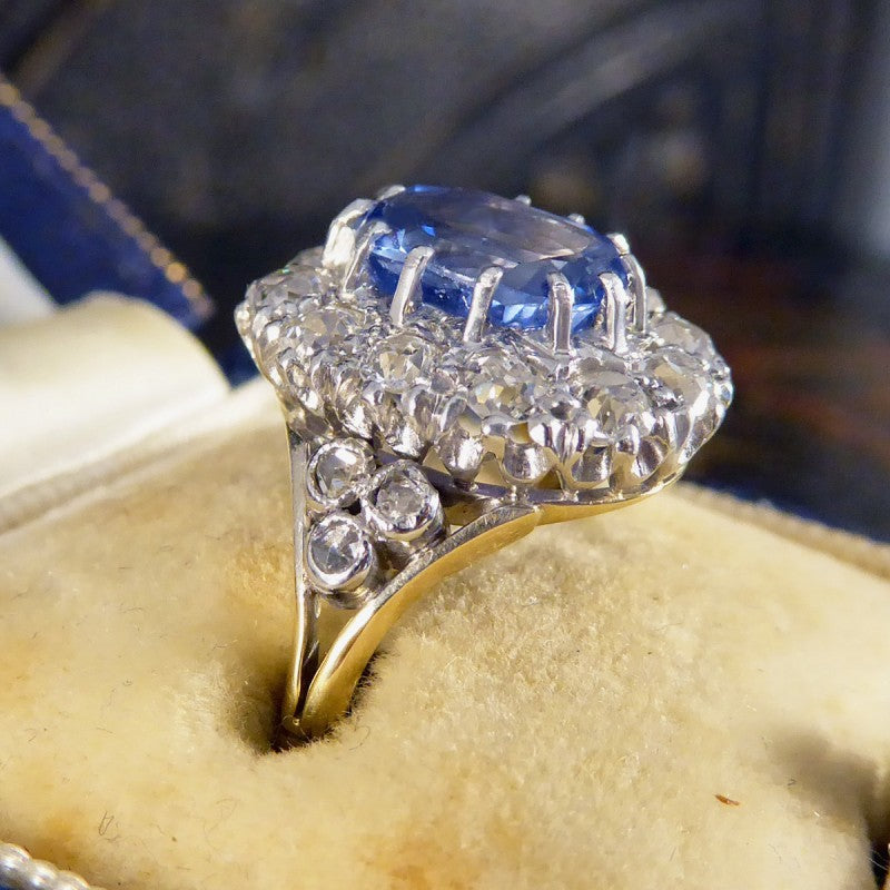 Antique Edwardian 1.62ct Sapphire and Diamond Cluster Ring