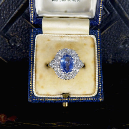 Antique Edwardian 1.62ct Sapphire and Diamond Cluster Ring
