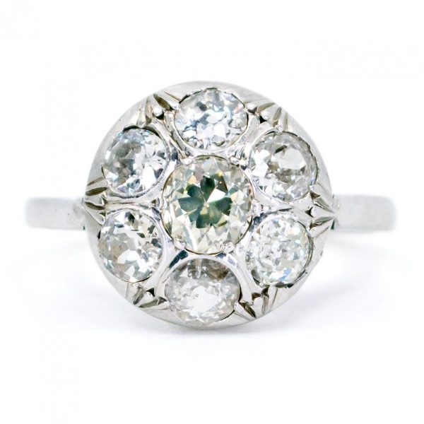 Antique Edwardian 1.70ct Old Mine Cut Diamond Cluster Ring