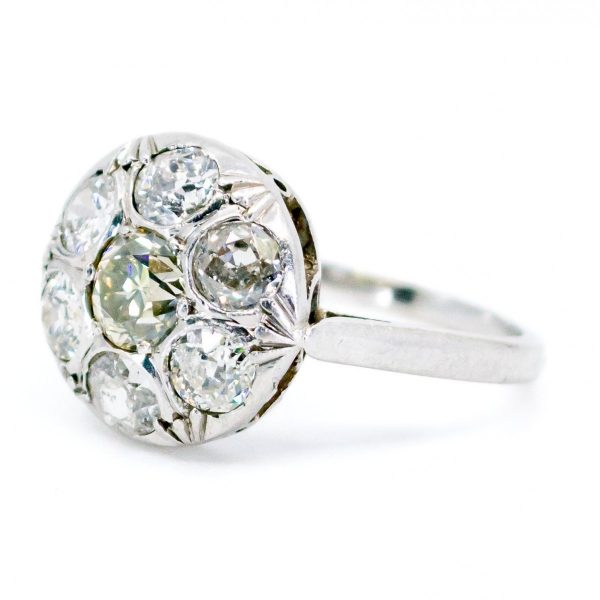 Antique Edwardian 1.70ct Old Mine Cut Diamond Cluster Ring