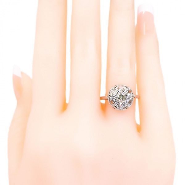 Antique Edwardian 1.70ct Old Mine Cut Diamond Cluster Ring