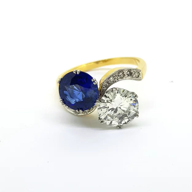 Antique Edwardian 2.10ct Sapphire and Diamond Crossover Ring