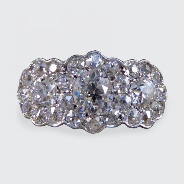 Antique Edwardian 2.87ct Triple Diamond Cluster Ring