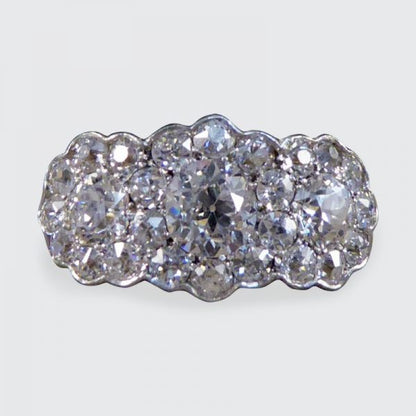 Antique Edwardian 2.87ct Triple Diamond Cluster Ring