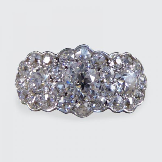 Antique Edwardian 2.87ct Triple Diamond Cluster Ring