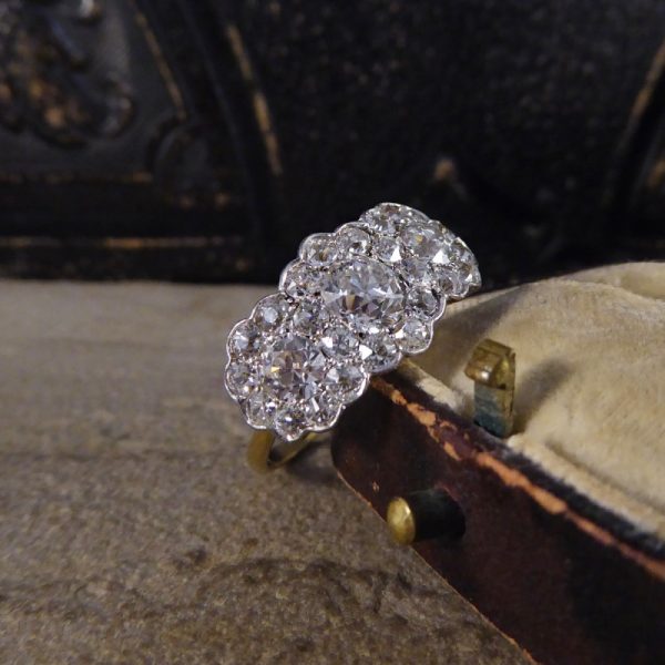 Antique Edwardian 2.87ct Triple Diamond Cluster Ring