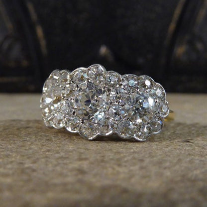 Antique Edwardian 2.87ct Triple Diamond Cluster Ring