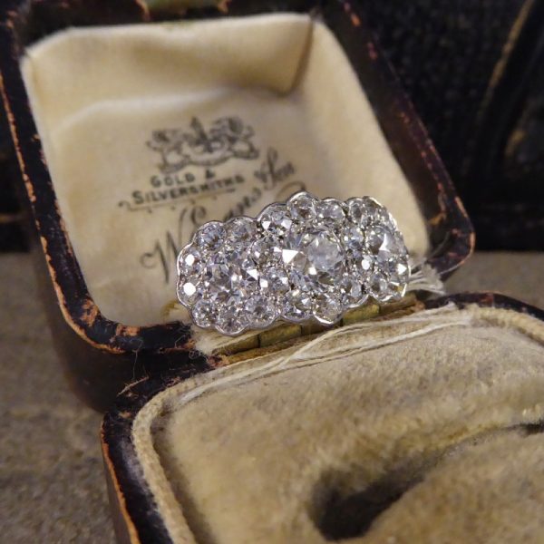 Antique Edwardian 2.87ct Triple Diamond Cluster Ring