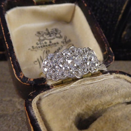 Antique Edwardian 2.87ct Triple Diamond Cluster Ring
