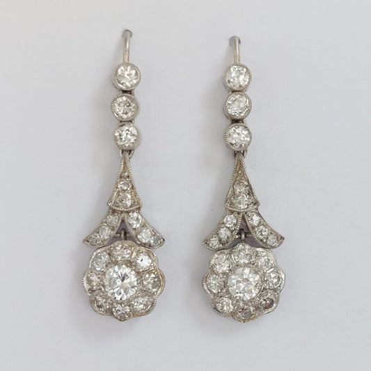 Antique Edwardian 2ct Diamond Drop Earrings