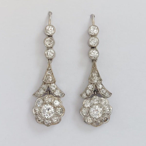 Antique Edwardian 2ct Diamond Drop Earrings