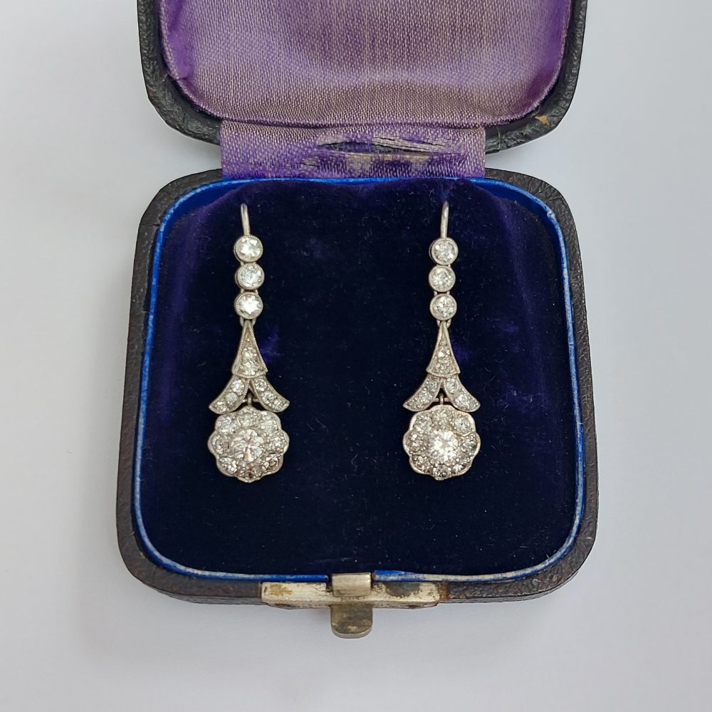 Antique Edwardian 2ct Diamond Drop Earrings