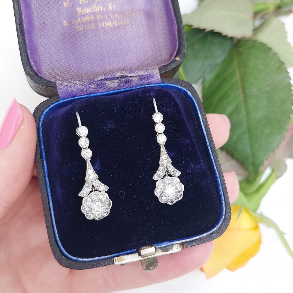 Antique Edwardian 2ct Diamond Drop Earrings
