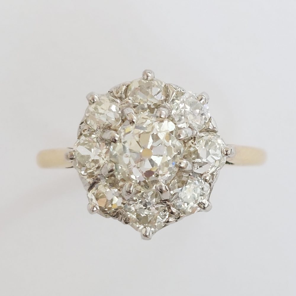 Antique Edwardian 2ct Old Cut Diamond Cluster Ring