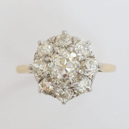 Antique Edwardian 2ct Old Cut Diamond Cluster Ring