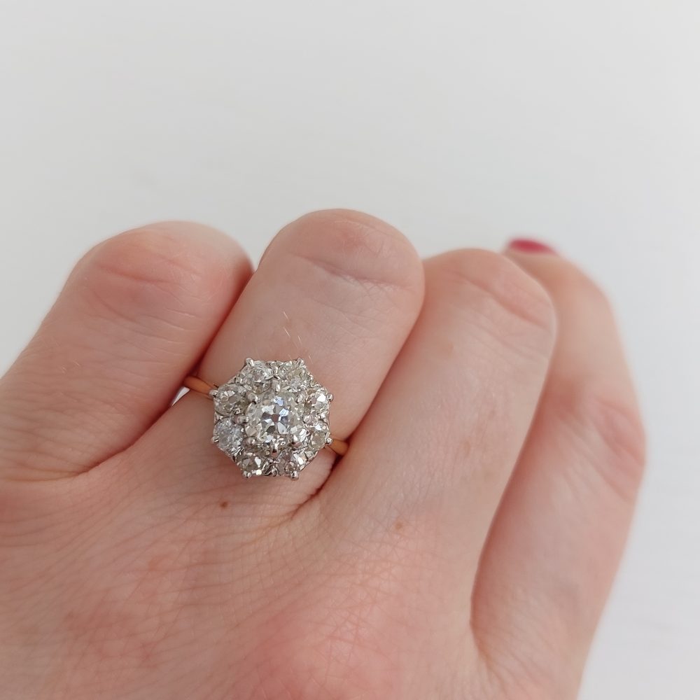 Antique Edwardian 2ct Old Cut Diamond Cluster Ring