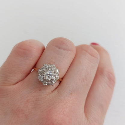 Antique Edwardian 2ct Old Cut Diamond Cluster Ring
