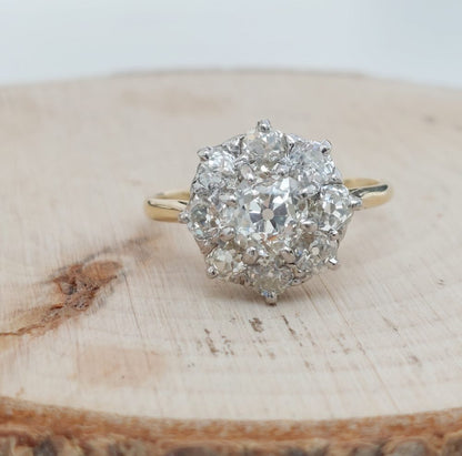 Antique Edwardian 2ct Old Cut Diamond Cluster Ring