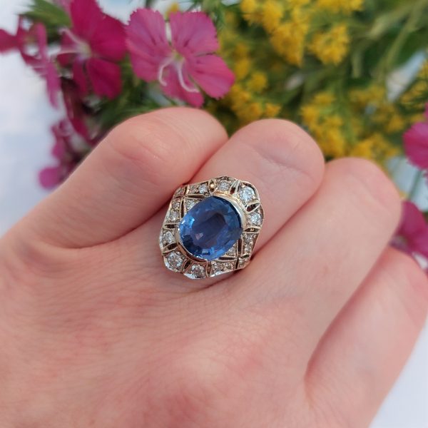Antique Edwardian 3.90ct Sapphire and Diamond Ring