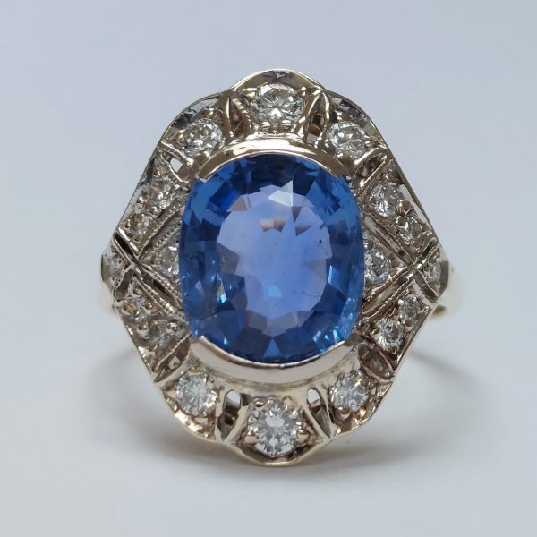 Antique Edwardian 3.90ct Sapphire and Diamond Ring