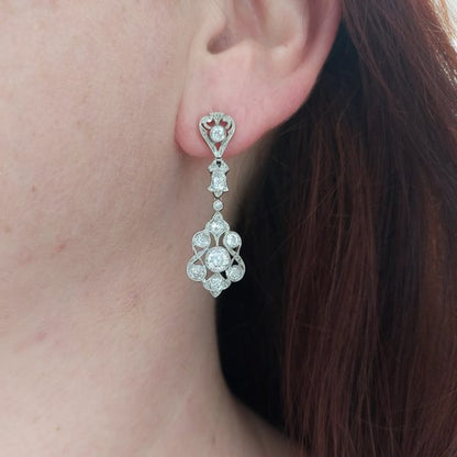 Antique Edwardian 3ct Old Cut Diamond Drop Earrings
