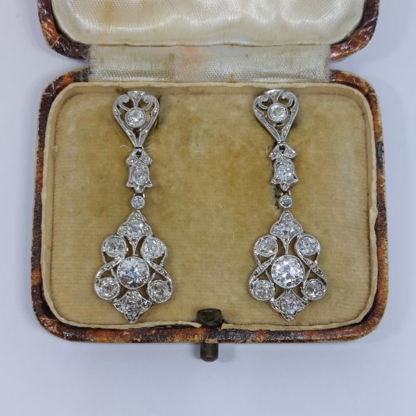 Antique Edwardian 3ct Old Cut Diamond Drop Earrings