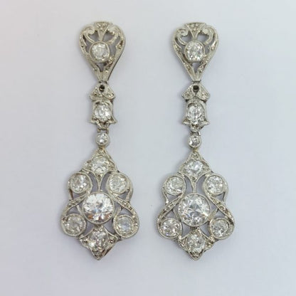 Antique Edwardian 3ct Old Cut Diamond Drop Earrings