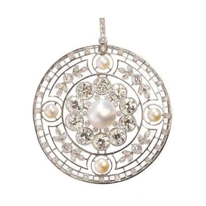 Edwardian Antique 5.90ct Diamond and Pearl Pendant in Platinum