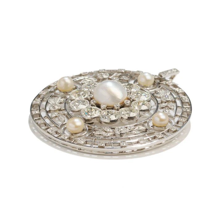 Edwardian Antique 5.90ct Diamond and Pearl Pendant