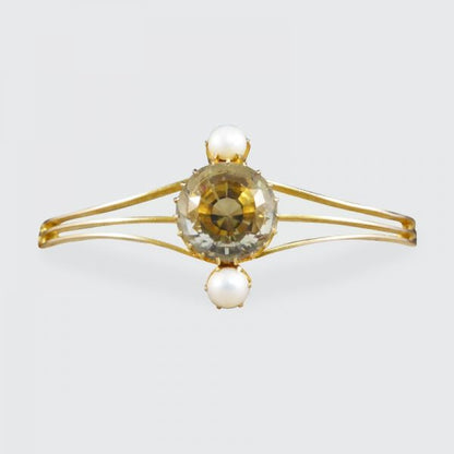 Antique Edwardian Aquamarine and Pearl Bangle