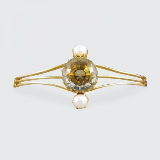 Antique Edwardian Aquamarine and Pearl Bangle