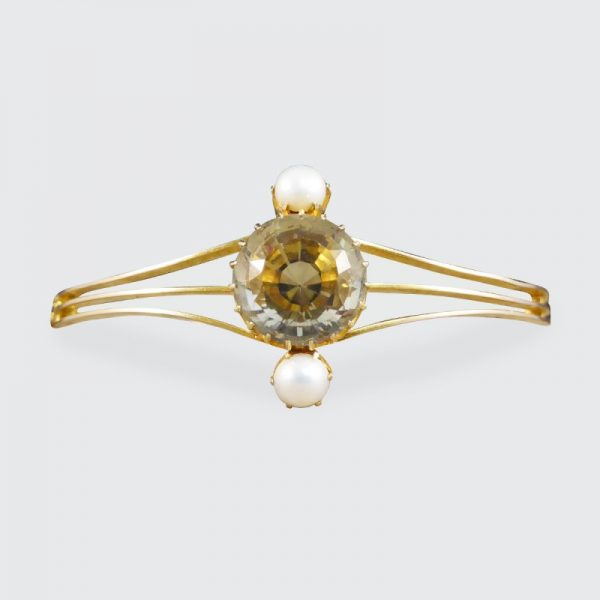 Antique Edwardian Aquamarine and Pearl Bangle