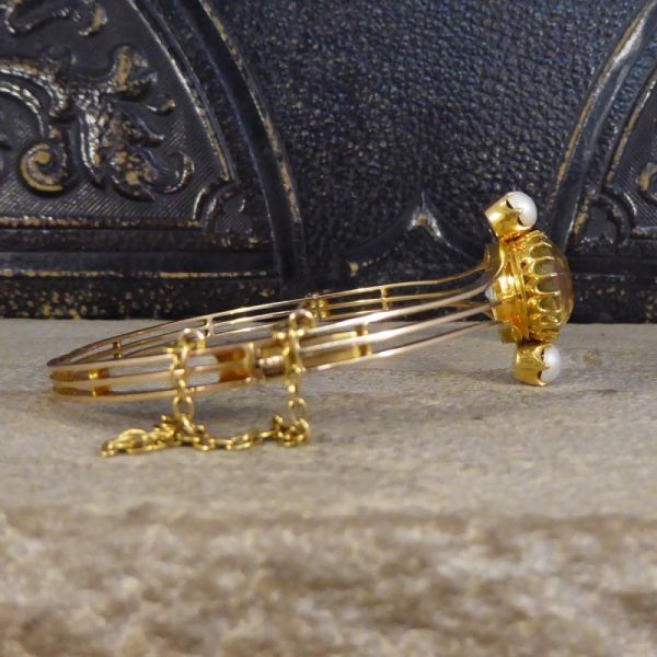 Antique Edwardian Aquamarine and Pearl Bangle Bracelet