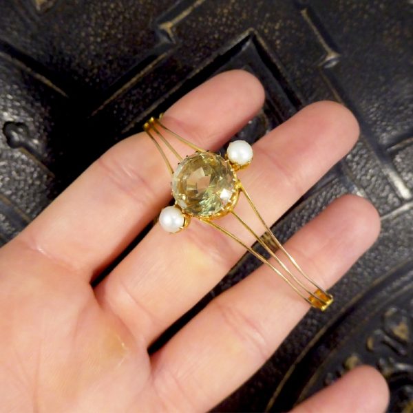 Antique Edwardian Aquamarine and Pearl Bangle Bracelet