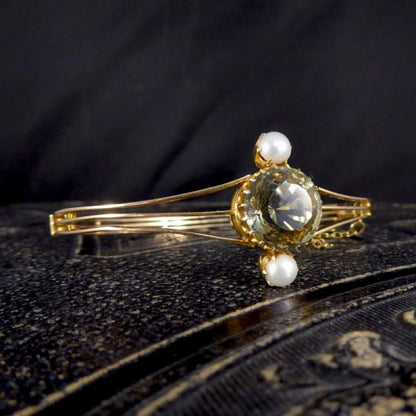 Antique Edwardian Aquamarine and Pearl Bangle Bracelet