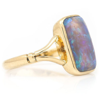 Antique Edwardian 3.30ct Blue Water Opal Solitaire Ring in 18ct Yellow Gold