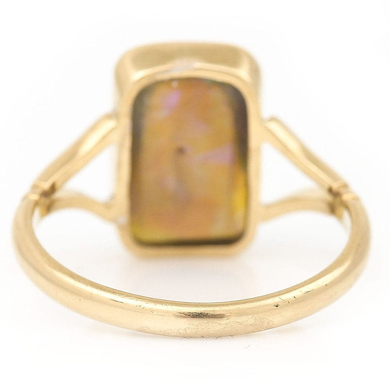 Antique Edwardian 3.30ct Blue Water Opal Solitaire Ring in 18ct Yellow Gold