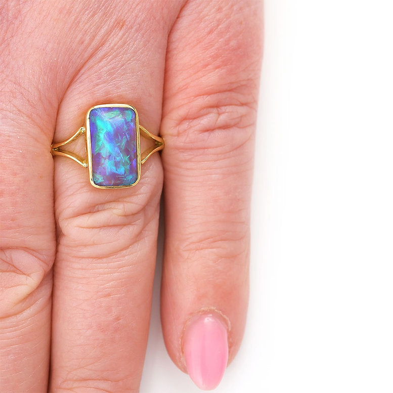 Antique Edwardian 3.30ct Blue Water Opal Solitaire Ring