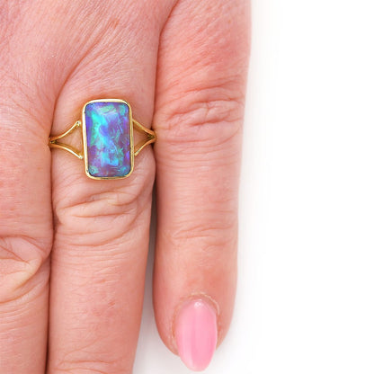 Antique Edwardian 3.30ct Blue Water Opal Solitaire Ring