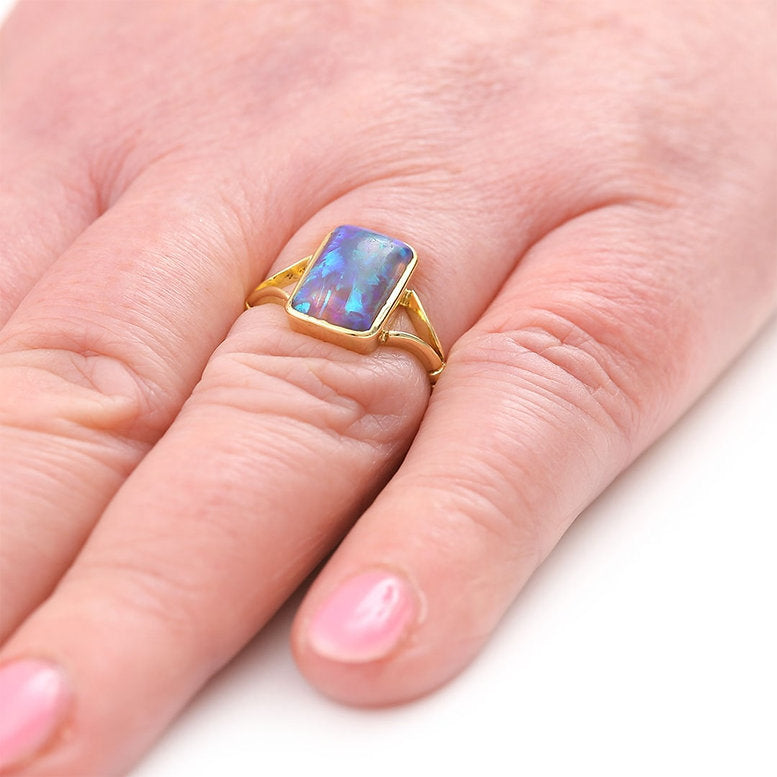 Antique Edwardian 3.30ct Blue Water Opal Solitaire Ring