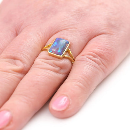 Antique Edwardian 3.30ct Blue Water Opal Solitaire Ring